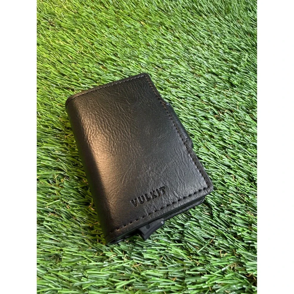 VULKIT VC200d Black Leather Pop Up Credit Card Holder Minimalist RFID Wallet NEW